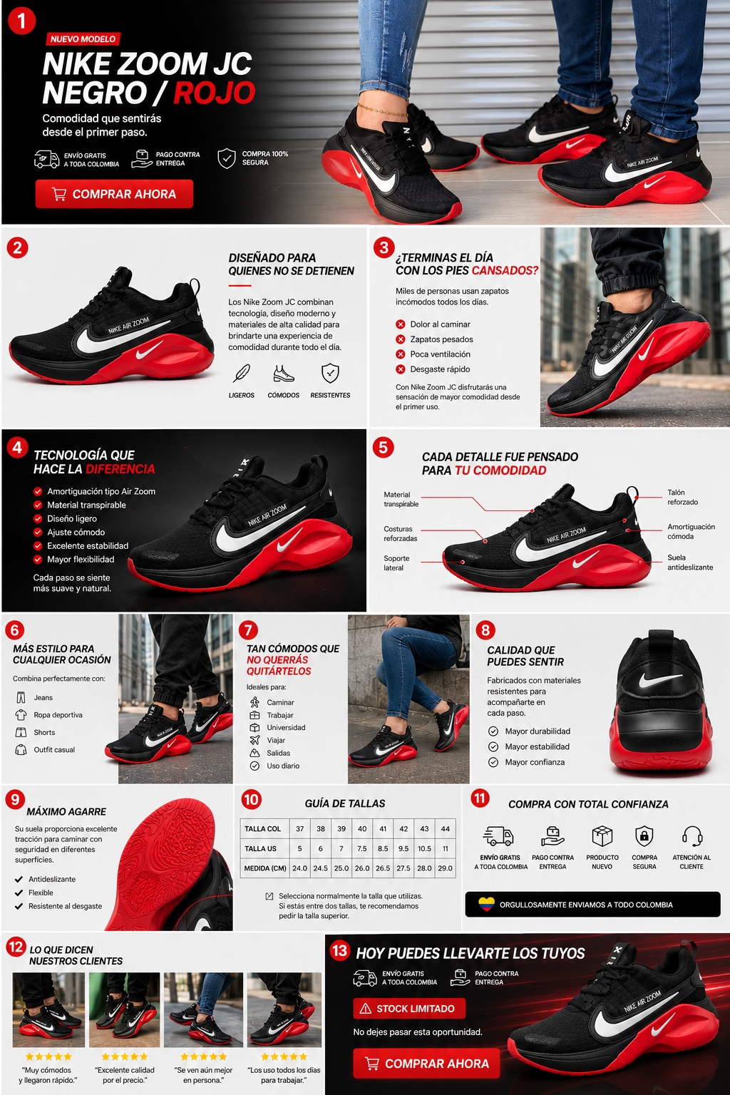 Bellos Nike Zoom J.c. Negro Rojo