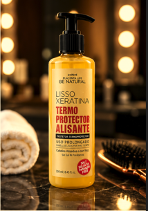 Be Natural Lisso Keratina Termoprotetor Alisante em frasco pump, produto capilar para proteção térmica e alinhamento dos fios
